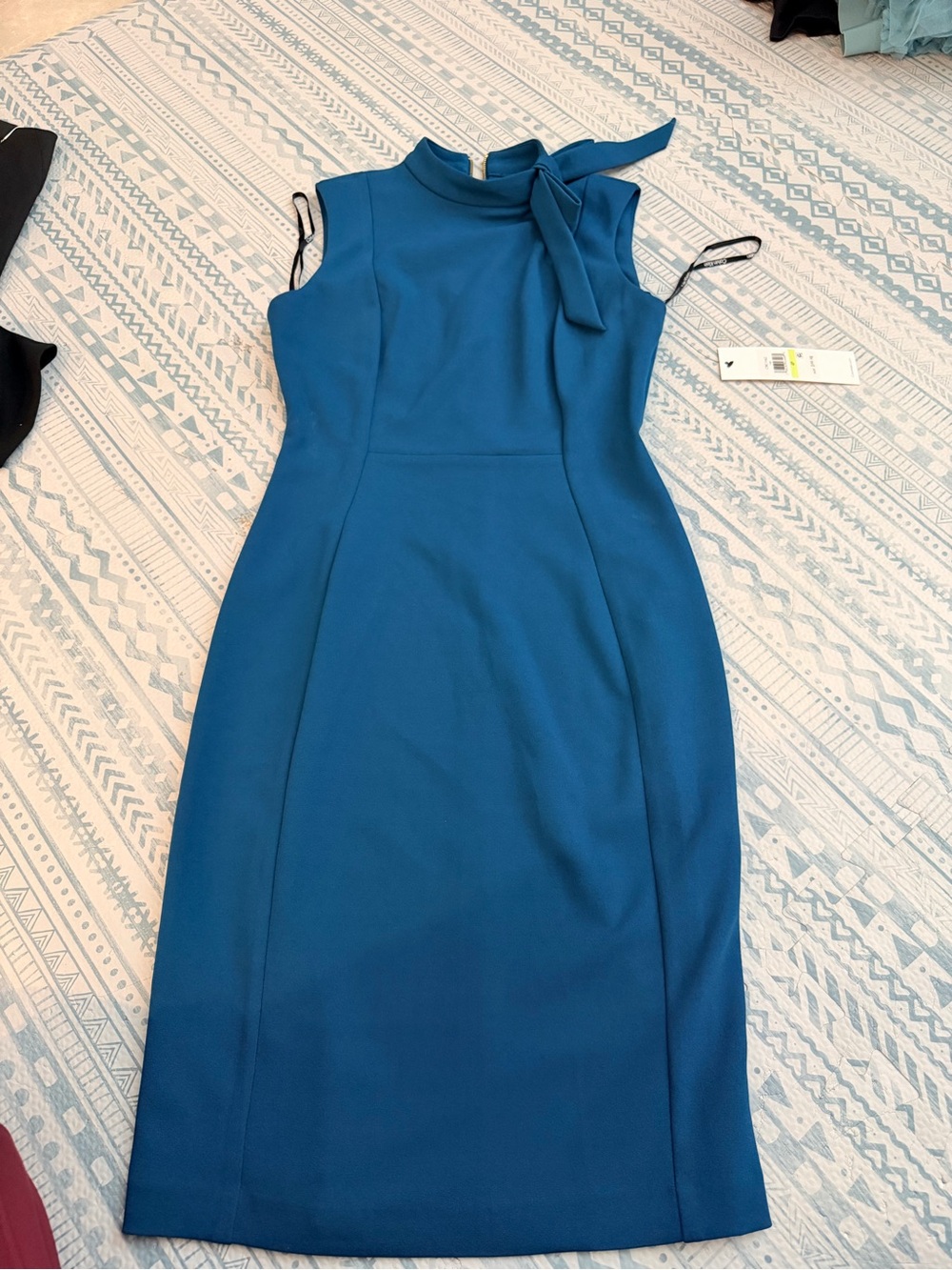 Calvin Klein Teal Tie-Neck Midi Sheath Dress